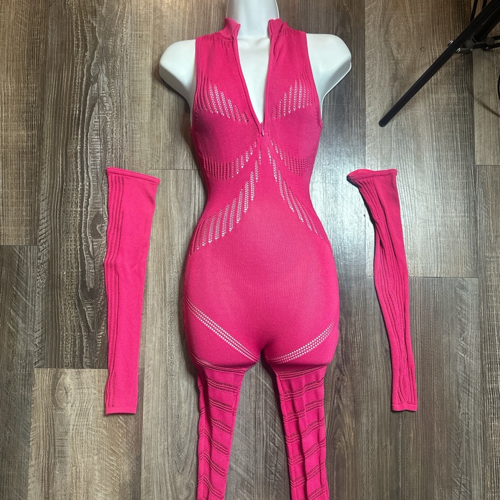 Maniere De Voir Fuchsia Knit Bodysuit